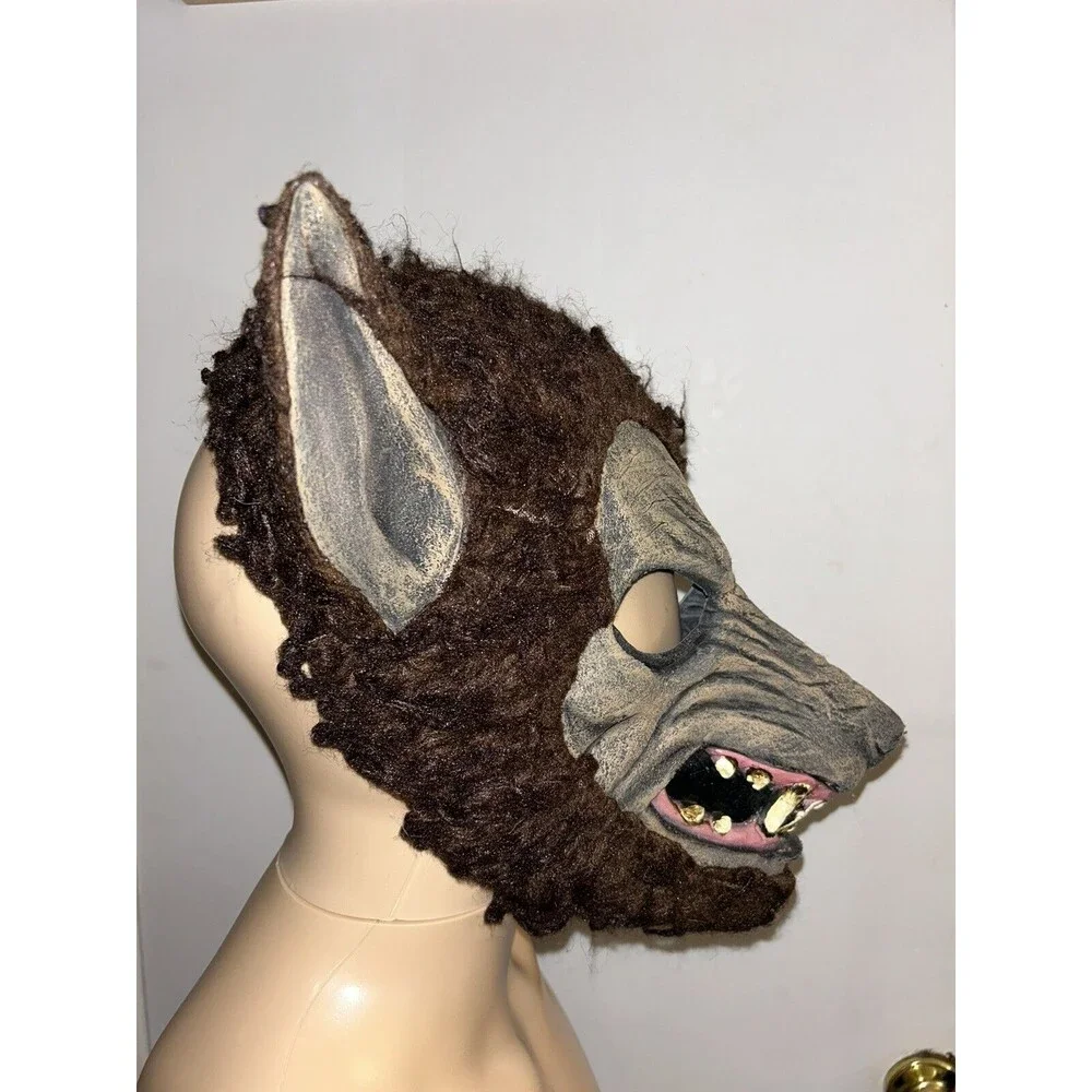 Gray Scary Latex Wolf Werewolf Mask Long Ears Overhead Adult One-Size Halloween